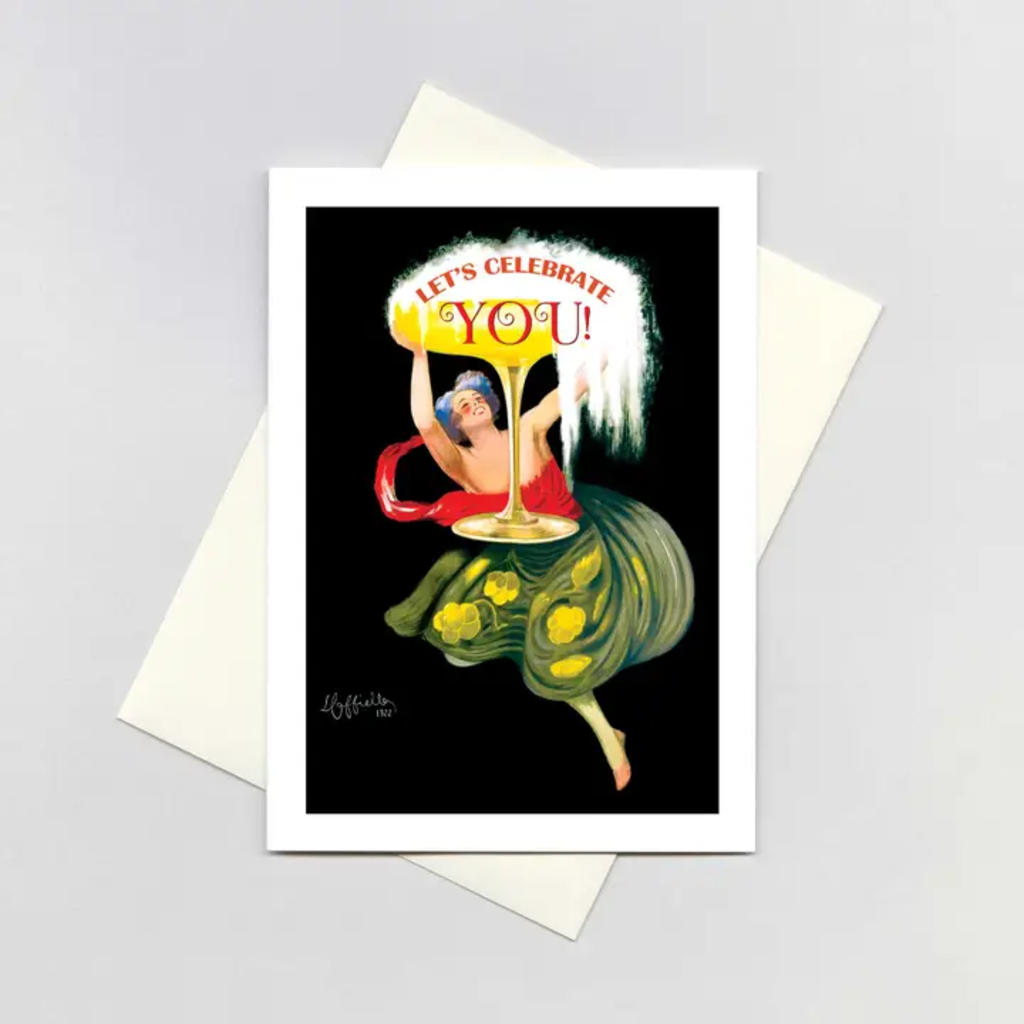 WOMAN WITH CHAMPAGNE BIRTHDAY CARD