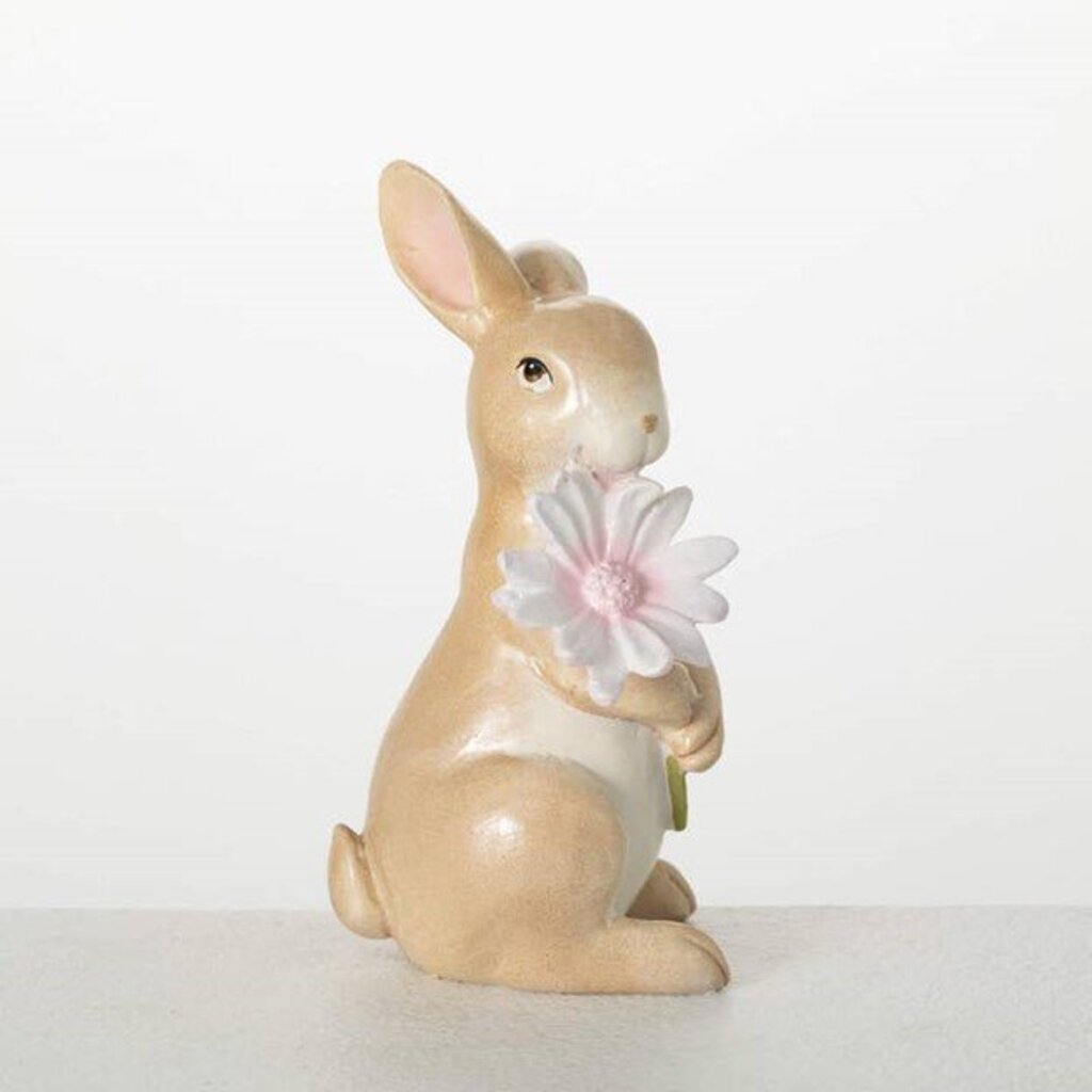 STANDING BUNNY W/FLOWER FIGURINE