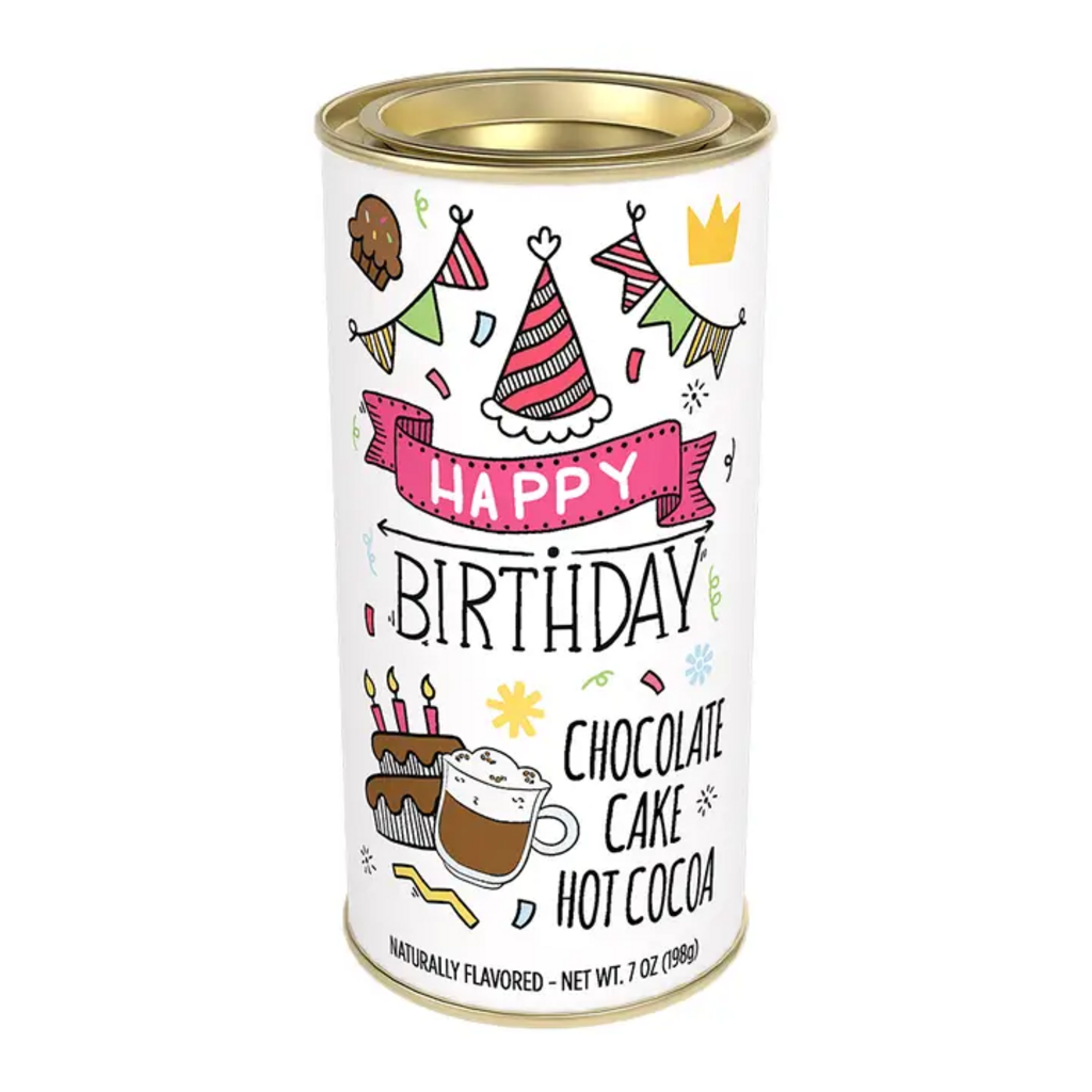 HAPPY BIRTHDAY CHOCOLATE CAKE TIN HOT COCOA