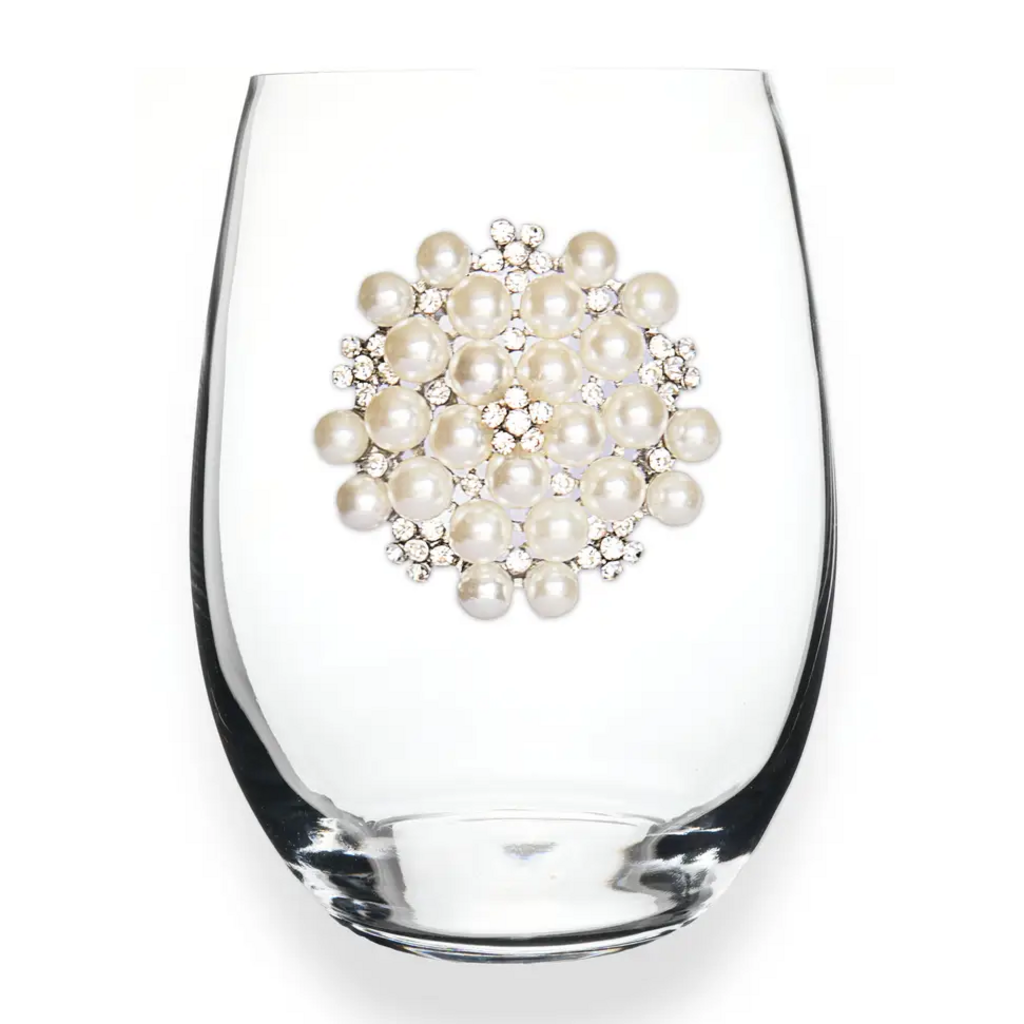 ROUND JEWEL & PEARL STEMLESS WINE GLASS