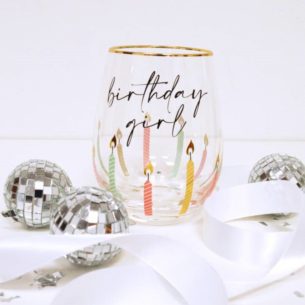 BIRTHDAY GIRL MULTI STEMLESS WINE GLASS