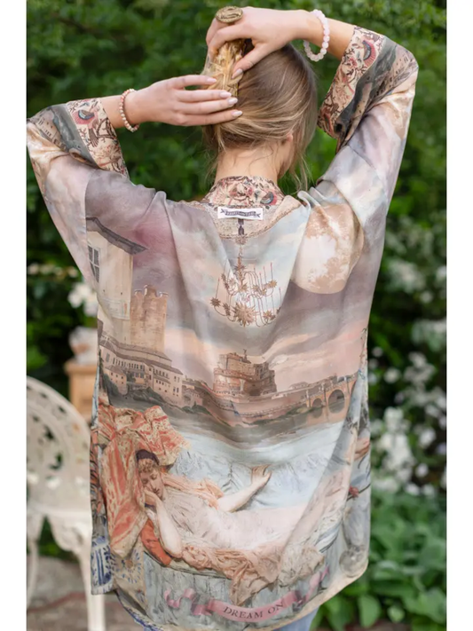 IMAGINARIUM BAMBOO BOHEMIAN MID-LENGTH KIMONO W/ BELT