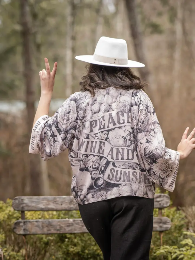 PEACE WINE & SUNSHINE CROPPED BAMBOO KIMONO