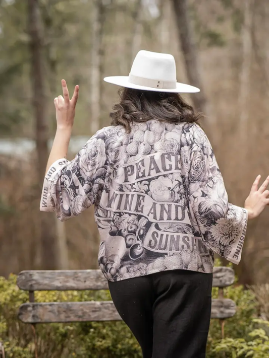PEACE WINE & SUNSHINE CROPPED BAMBOO KIMONO
