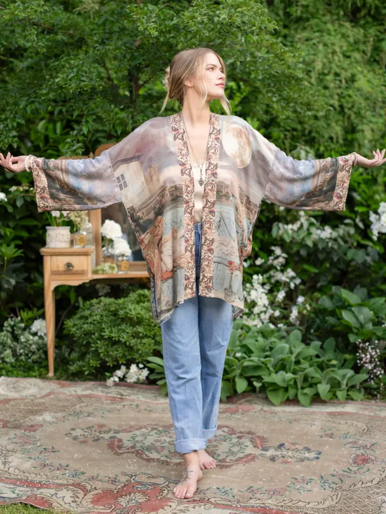 IMAGINARIUM BAMBOO BOHEMIAN MID-LENGTH KIMONO W/ BELT