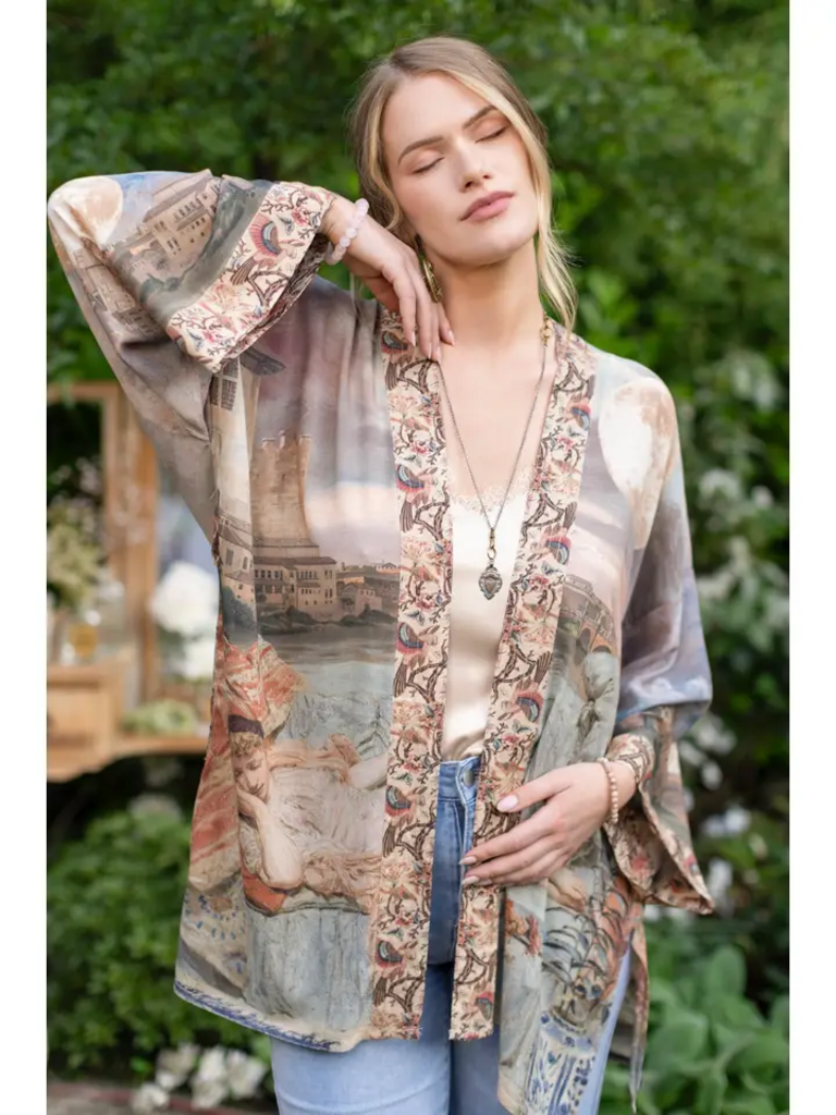 IMAGINARIUM BAMBOO BOHEMIAN MID-LENGTH KIMONO W/ BELT