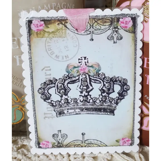 CROWN & PINK ROSES GIFT TAG