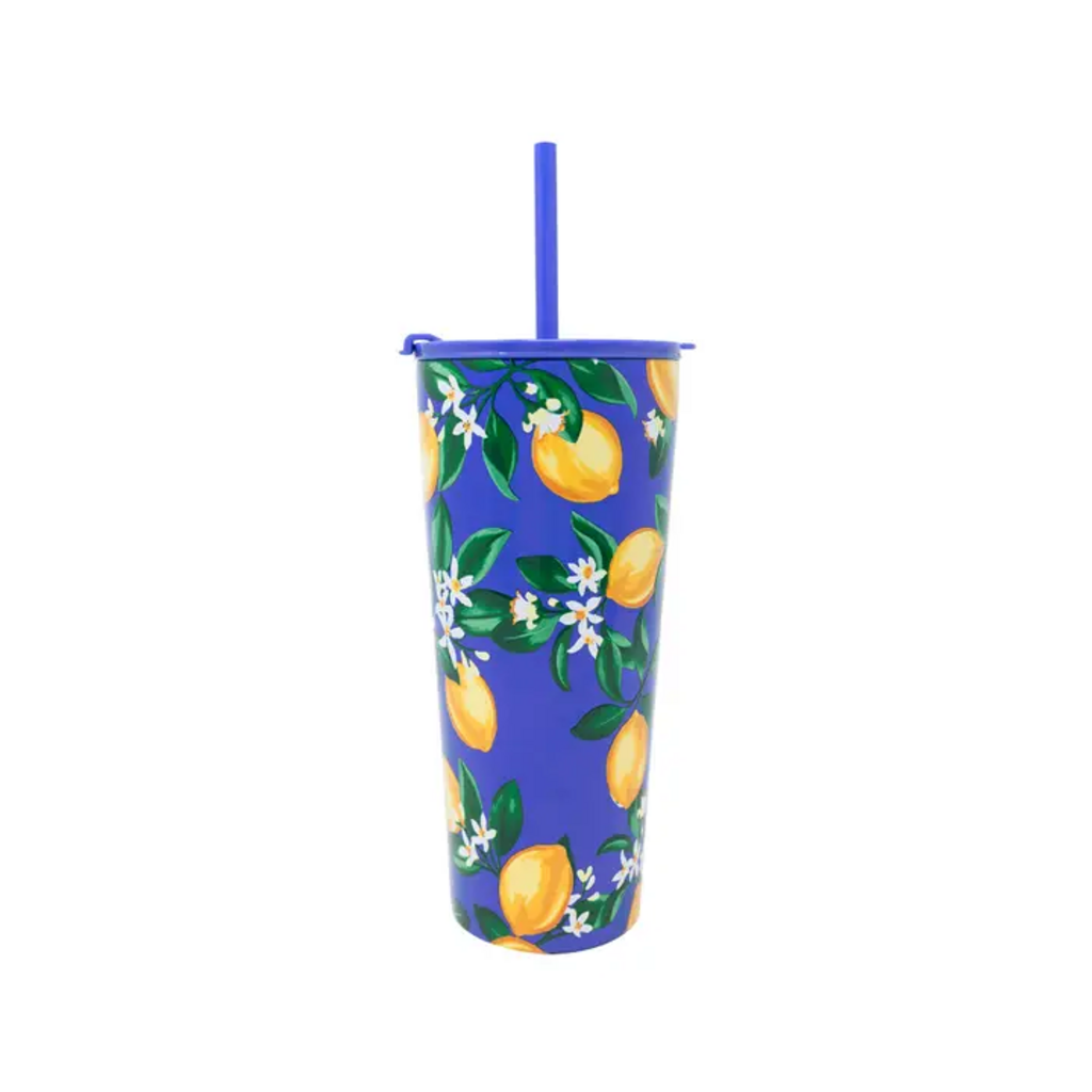 LEMONS ALLOVER STAINLESS STEEL TUMBLER W/STRAW