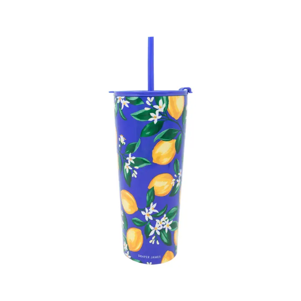 LEMONS ALLOVER STAINLESS STEEL TUMBLER W/STRAW