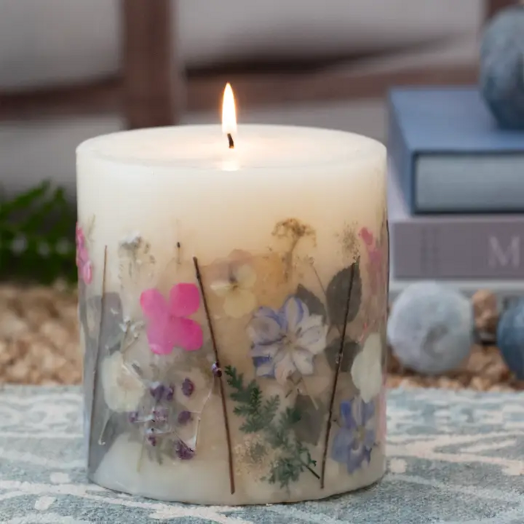 VIOLET FERN PRESSED FLOWER PILLAR CANDLE