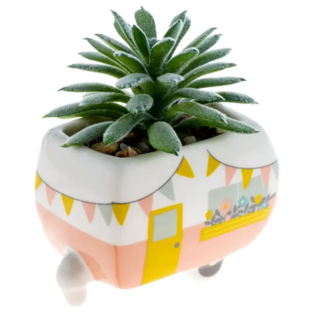 HAPPY CAMPER FAUX SUCCULENT CAMPER DECOR