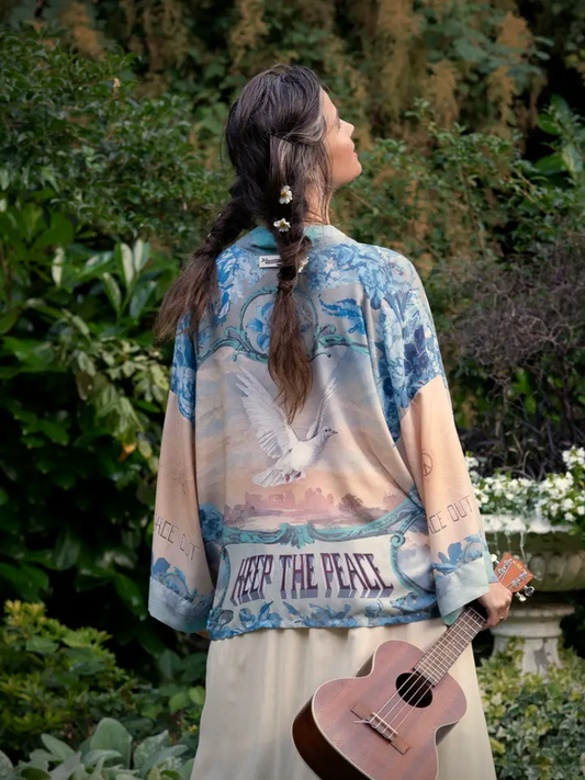 PEACE OUT CROPPED BAMBOO KIMONO