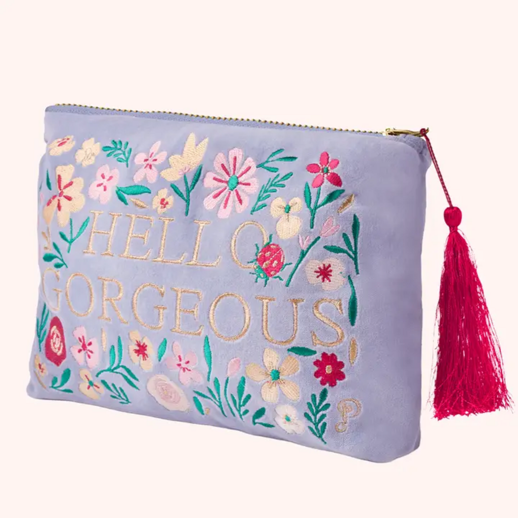 VELVET ZIP POUCH - HELLO GORGEOUS