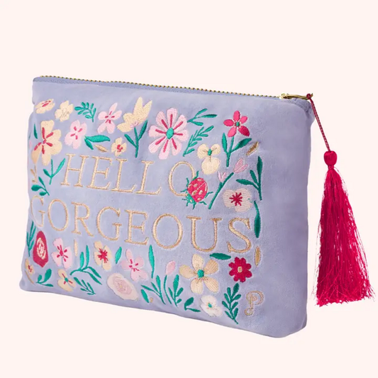 VELVET ZIP POUCH - HELLO GORGEOUS