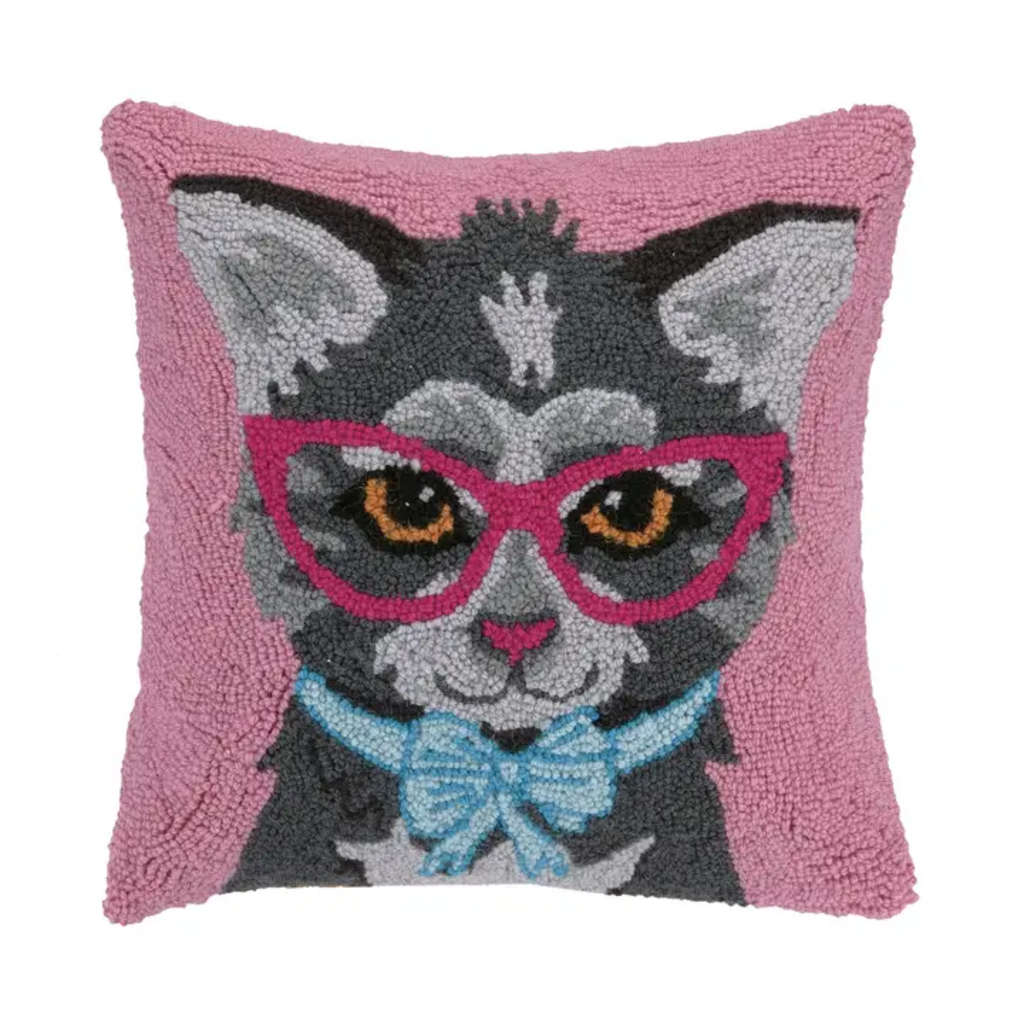 CAT W/GLASSES & BOW PILLOW