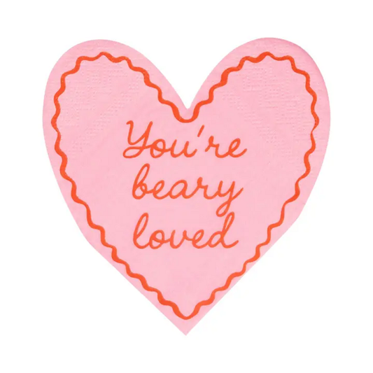 BEARY LOVED HEART SHAPED COCKTAIL NAPKINS