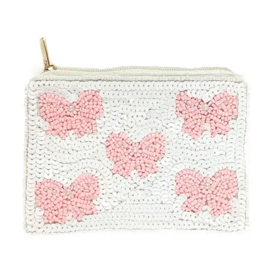 PINK BOWS BEADED COIN PURSE