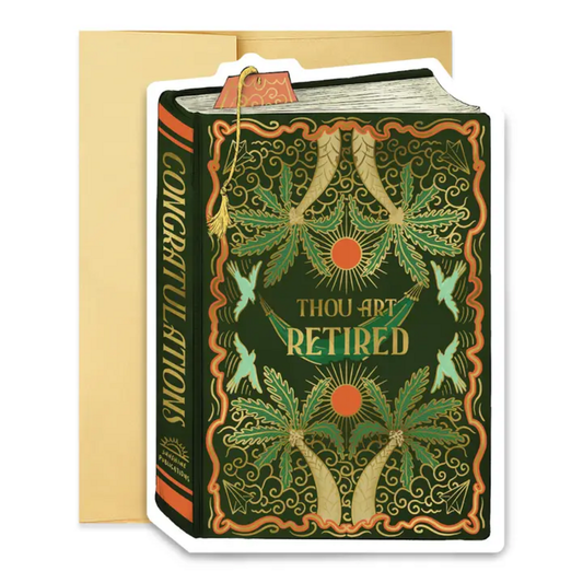 THOU ART RETIRED BOOK COVER DIECUT CARD