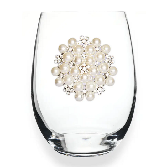 ROUND JEWEL & PEARL STEMLESS WINE GLASS