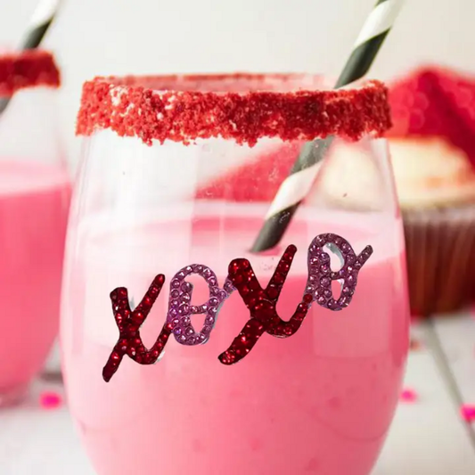 XOXO JEWELED STEMLESS WINE GLASS