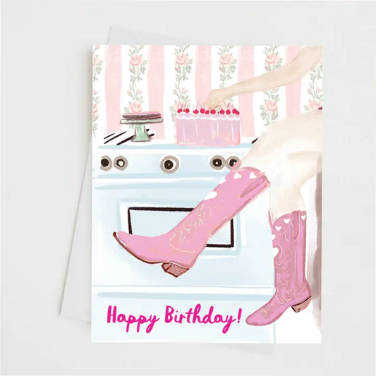 PINK COWBOY BOOT BIRTHDAY CARD