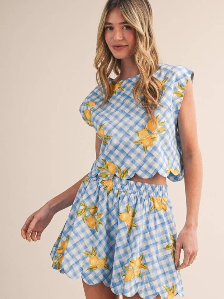 GINGHAM LEMON SCALLOPED SKORT SET