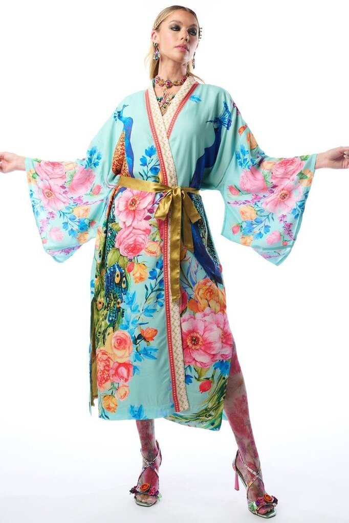 BLOSSOM FANTASY KIMONO - AQUA PEACOCK