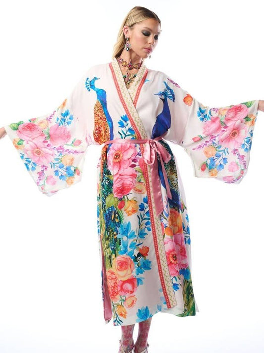 BLOSSOM FANTASY KIMONO - WHITE PEACOCK